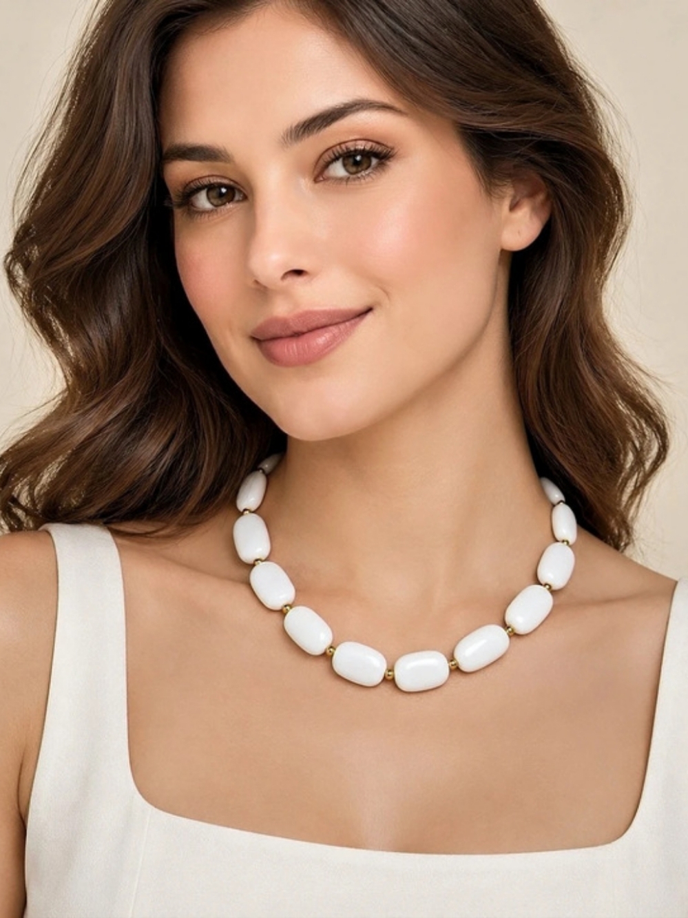White Statement Bead Necklace Like New